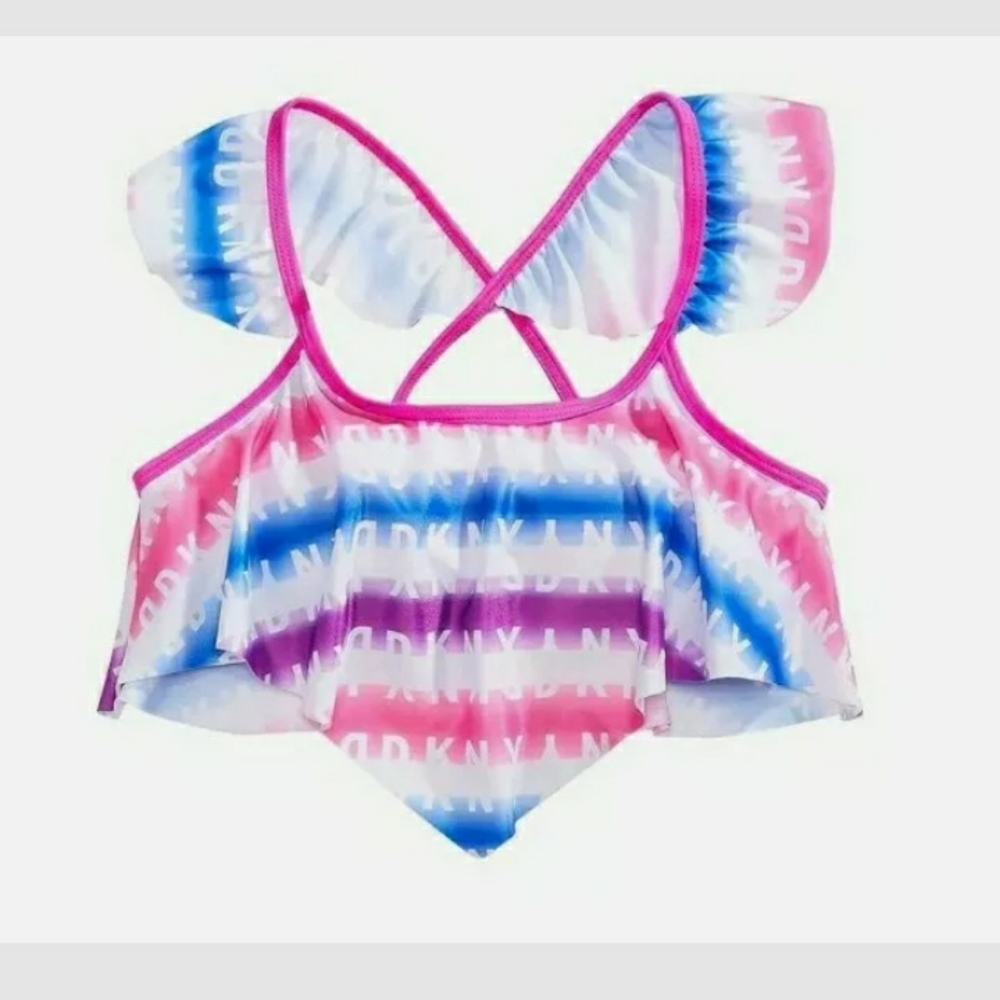 NEW DKNY Girls Rainbow Swimsuit Bikini Top Size 12 NWT